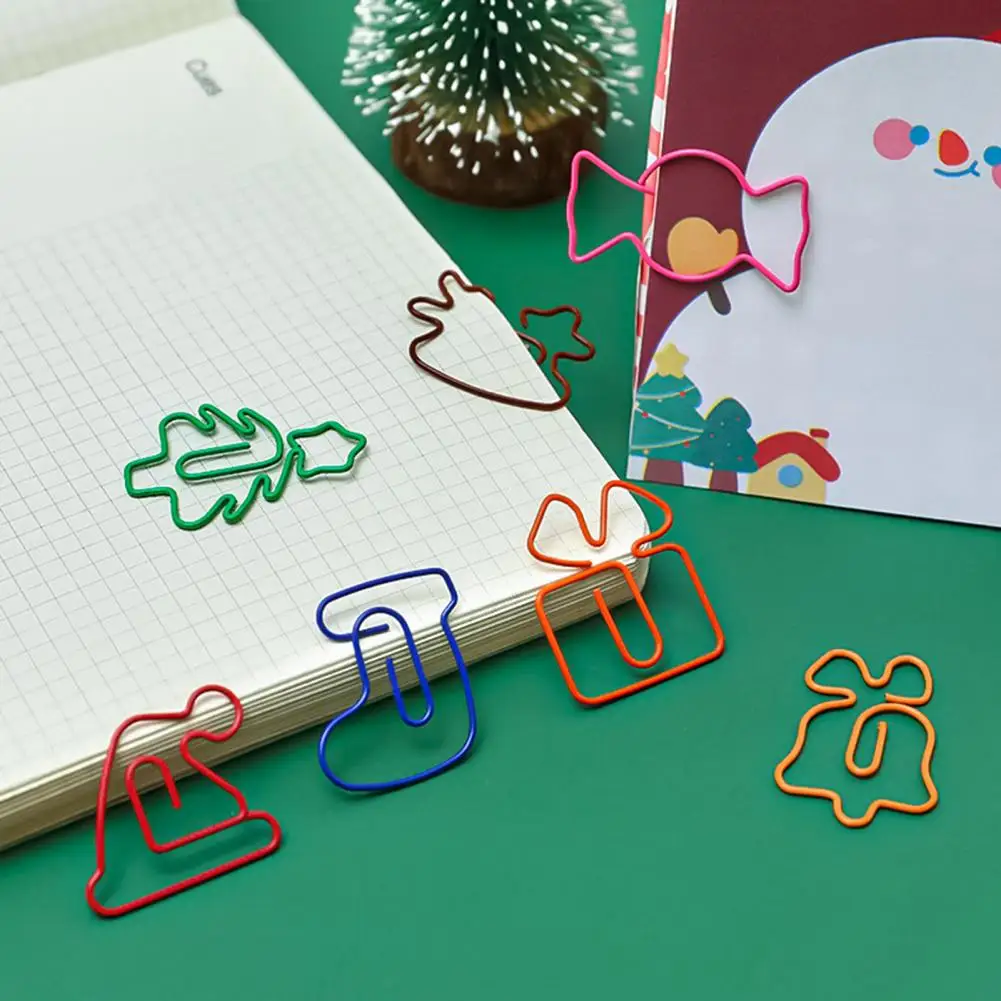 10 pezzi Clip per raccoglitori forte Clip Decor cancelleria Mini graffette natale alce fermagli per carta a forma di babbo natale forniture per ufficio