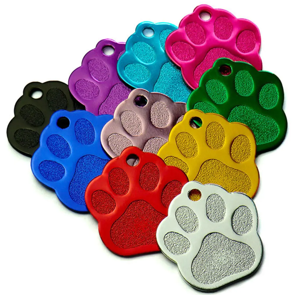 Wholesale 100Pcs Paw Pet Dog ID Tag Custom Engraved Name Plate Phone Dogs ID Tags Personalized Aluminum Pet Pendant Key Chain