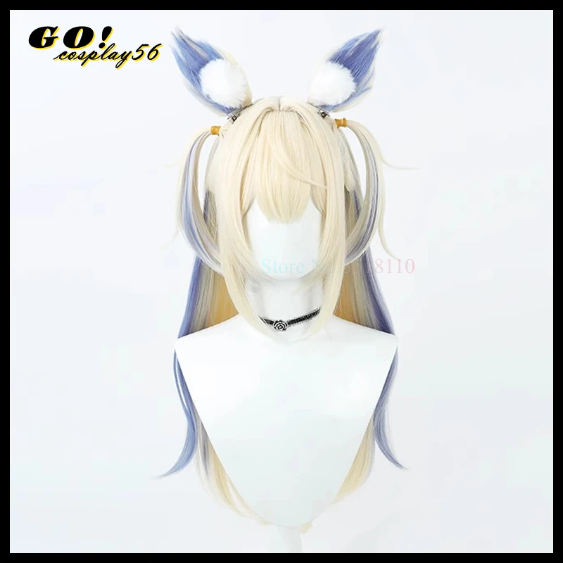 Fuwawa Abssyguard Cosplay Wig Ears 70cm Long Hair Blue Mixed Blonde Vitual Idol Vtuber 2023 NEW Liver Headwear