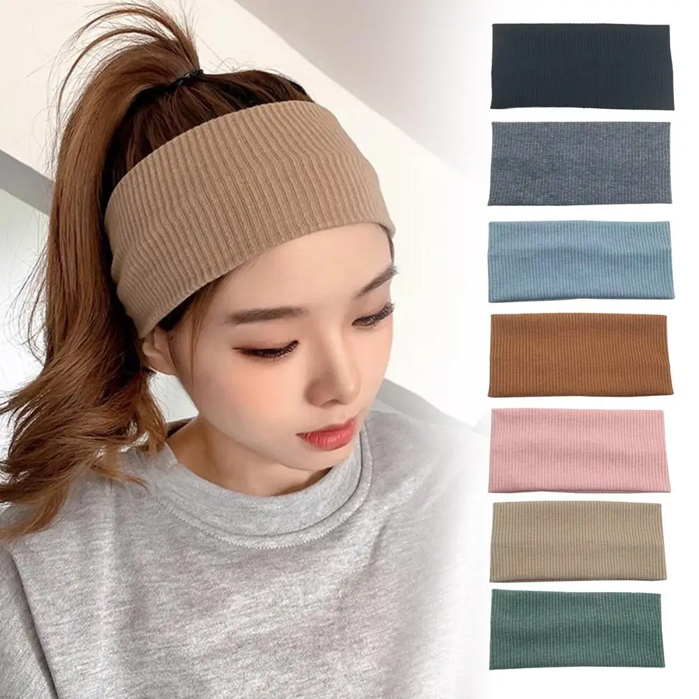 Simple Solid Color Knitted Wide Headband Women Sports Ear Winter Korean Vertical Head Wool Hairbands INS Warmer Cover Strip J4L2