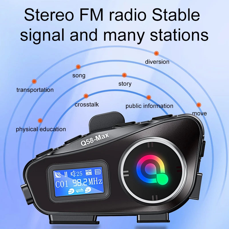 Motorrad Helm Kopfhörer Walkie Talkie Bluetooth 5,3 wasserdichtes Rausch unterdrückung mikrofon FM Radio Beleuchtung MP3-Musik