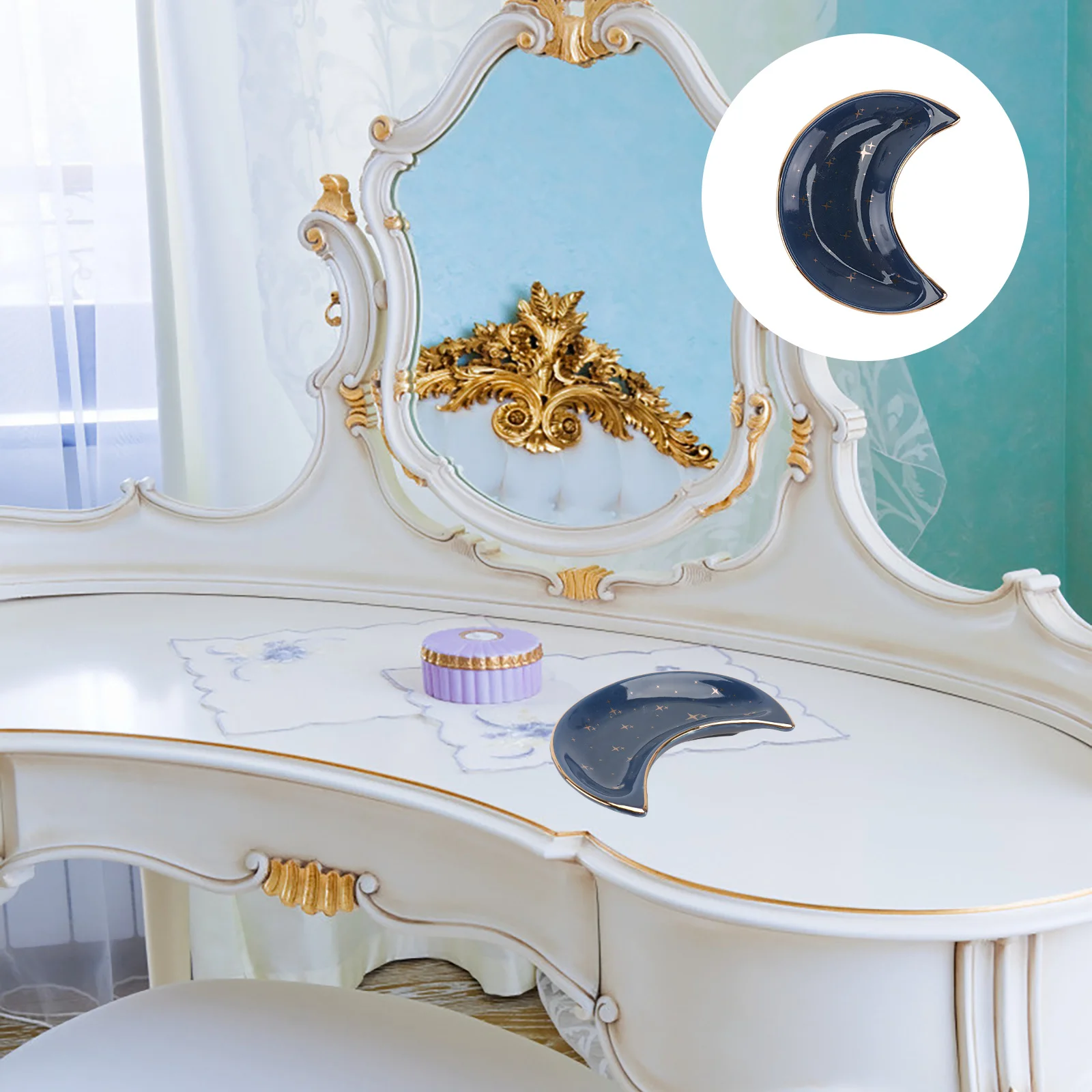 1pc Moon Shape Ceramic Tray Jewelry Storage Display For Earrings Rings Bracelets Necklaces Watches Cosmetics Lipstick Perfume