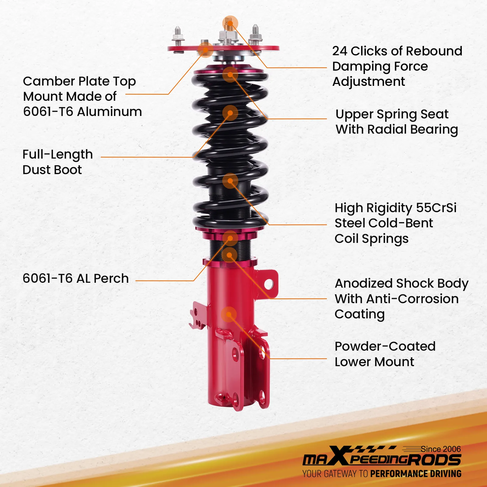 

Комплект койловеров MaXpeedingrods с 24-позиционной регулировкой амортизаторов для Toyota Corolla 09-17, Matrix 09-14