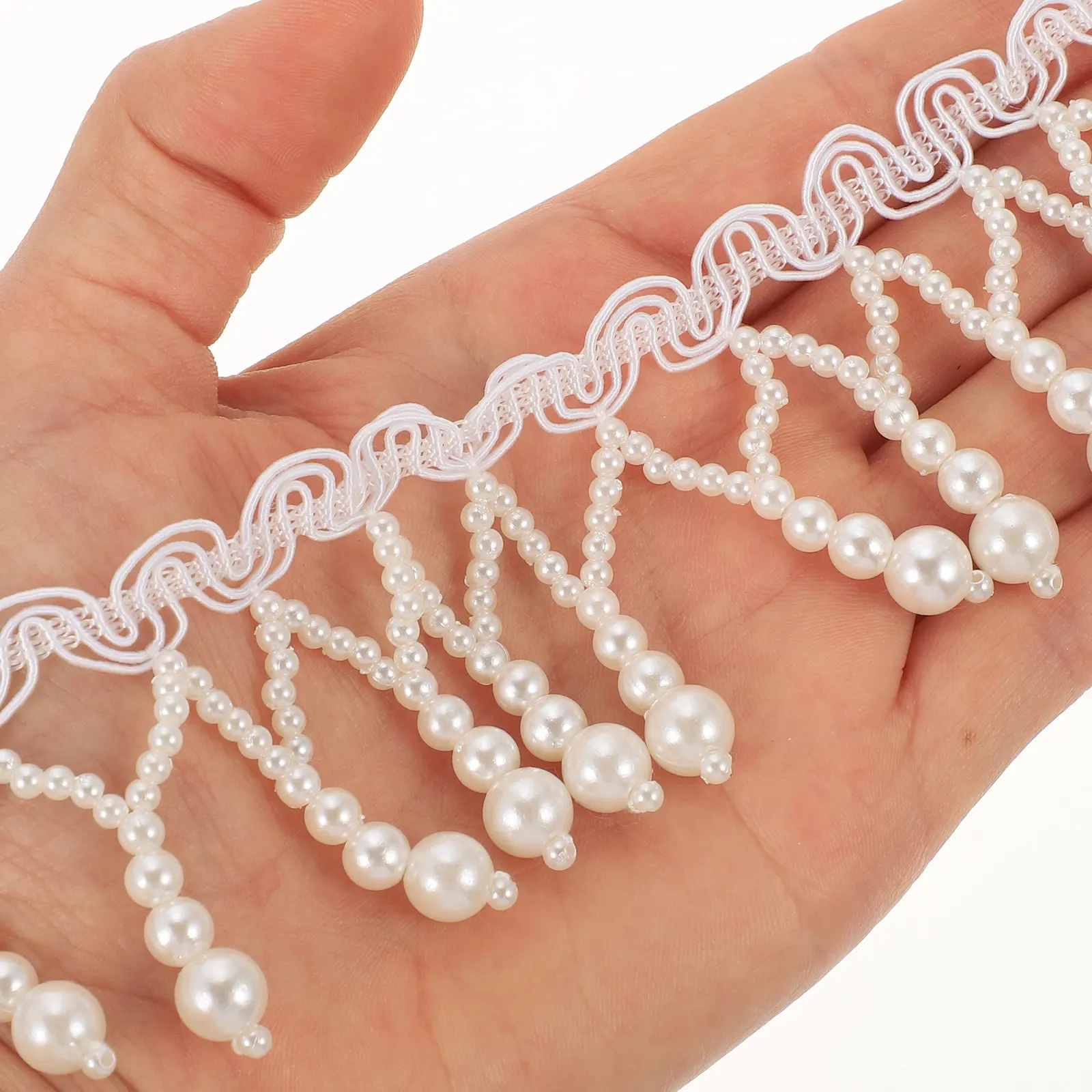 

Delicate Pearl Tassel Trim Ribbon for Skirt Shoes Handicrafts Tailor Stores Shopping Malls DIY Craft Decor Pearl Trim for Decor