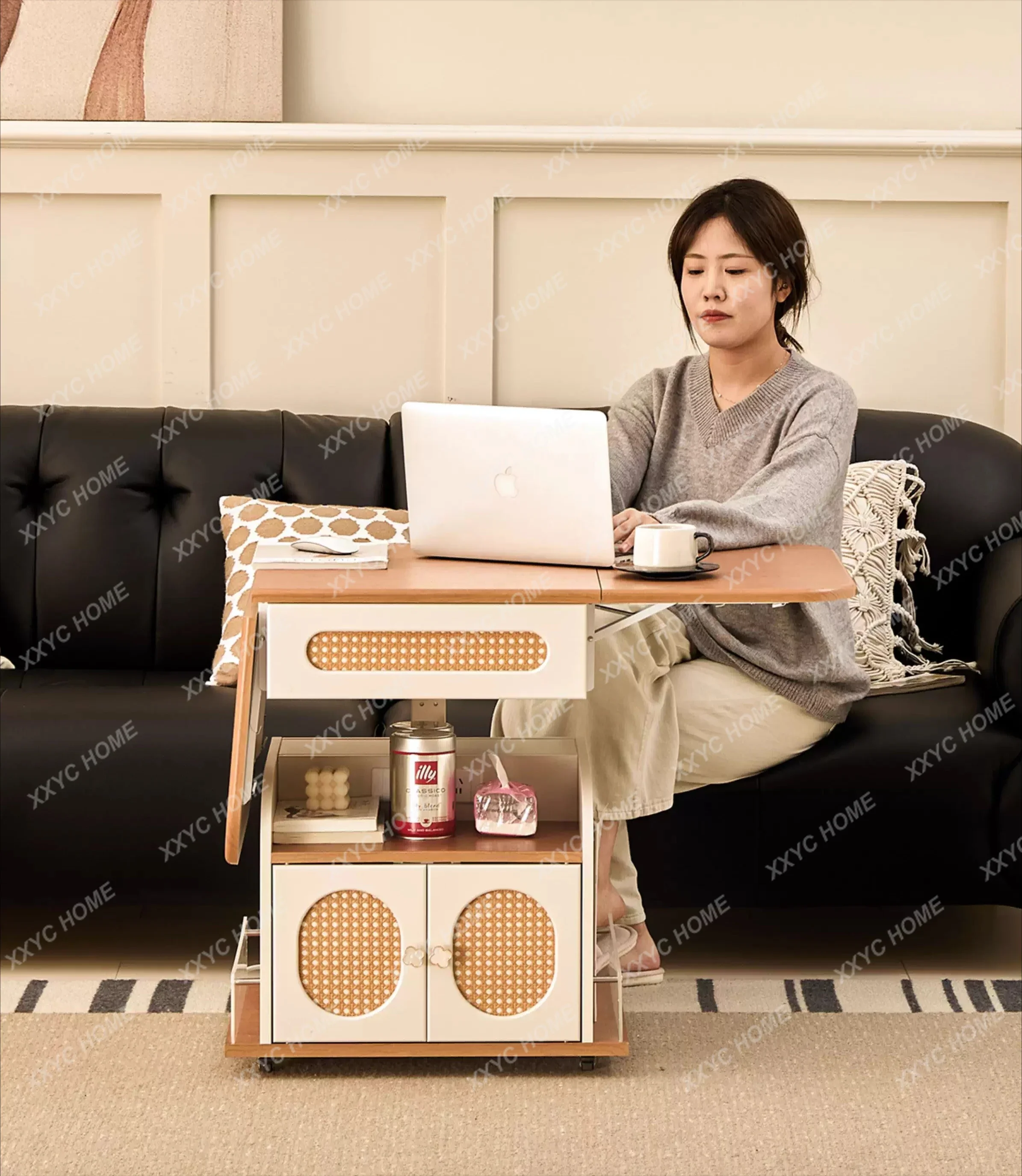 

TTMultifunctional folding coffee table living room household removable storage lifting table