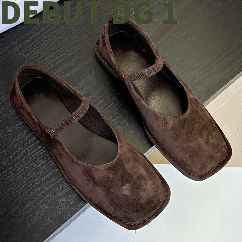 2025 Spring Summer New Square Toe Single Strap Sandals Simple Design Versatile Flat Shoes Genuine Leather Comfort 2