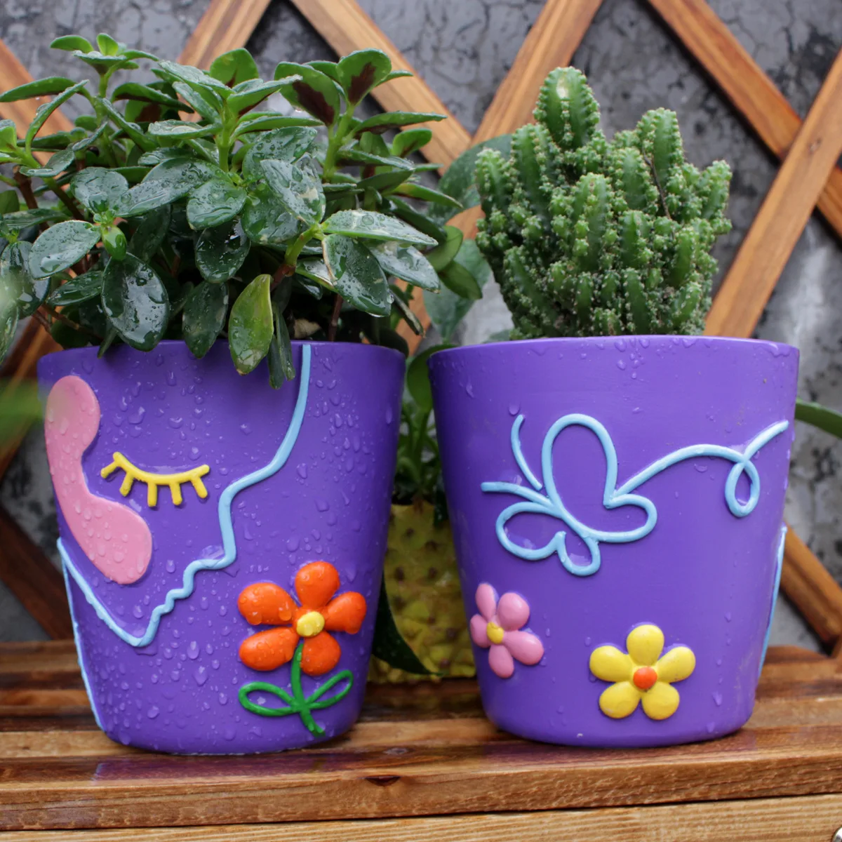 Creative Resin Painted Flower Pot Two-color Succulent Flower Pot Home Handicraft Ornament Gardening Planters Home Decoration