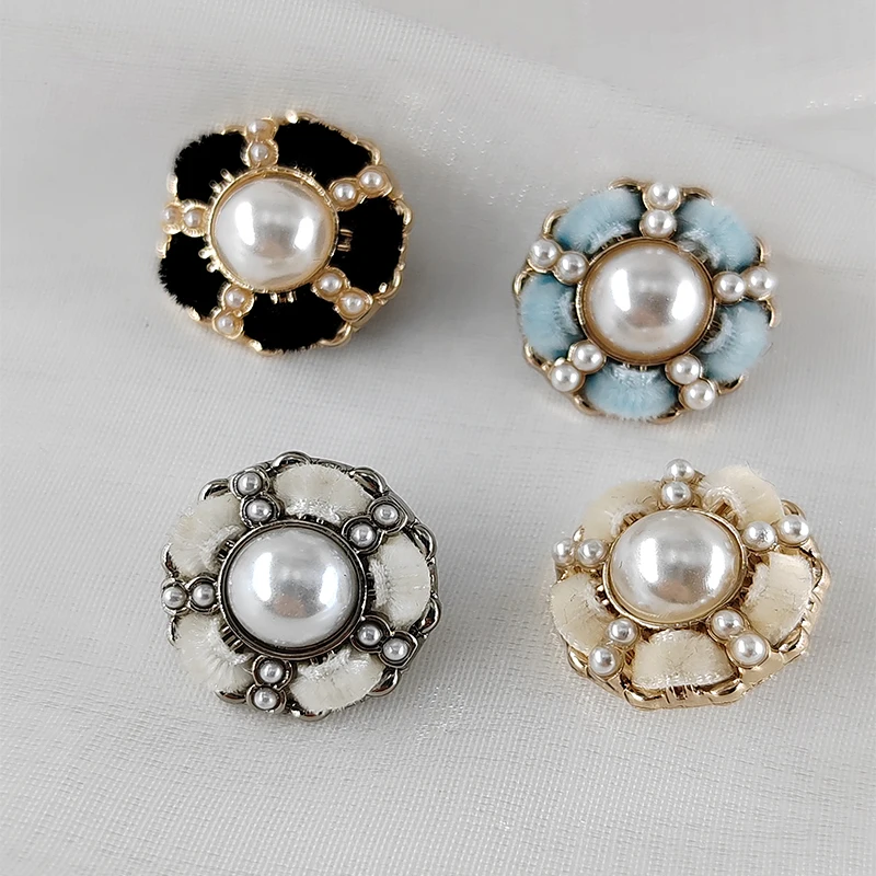 18/21/25MM Wrapped Handmade Imitation Pearl Shank Buttons Of Clothing Elegant Flower Designed Metal Fashion Decor Sew On Button