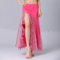 Women Sparkly Spilt Belly Dance Skirt Lady Sexy Ballroom Long Spanish Performance Stage Costume Oriental Dancing Practice Dress