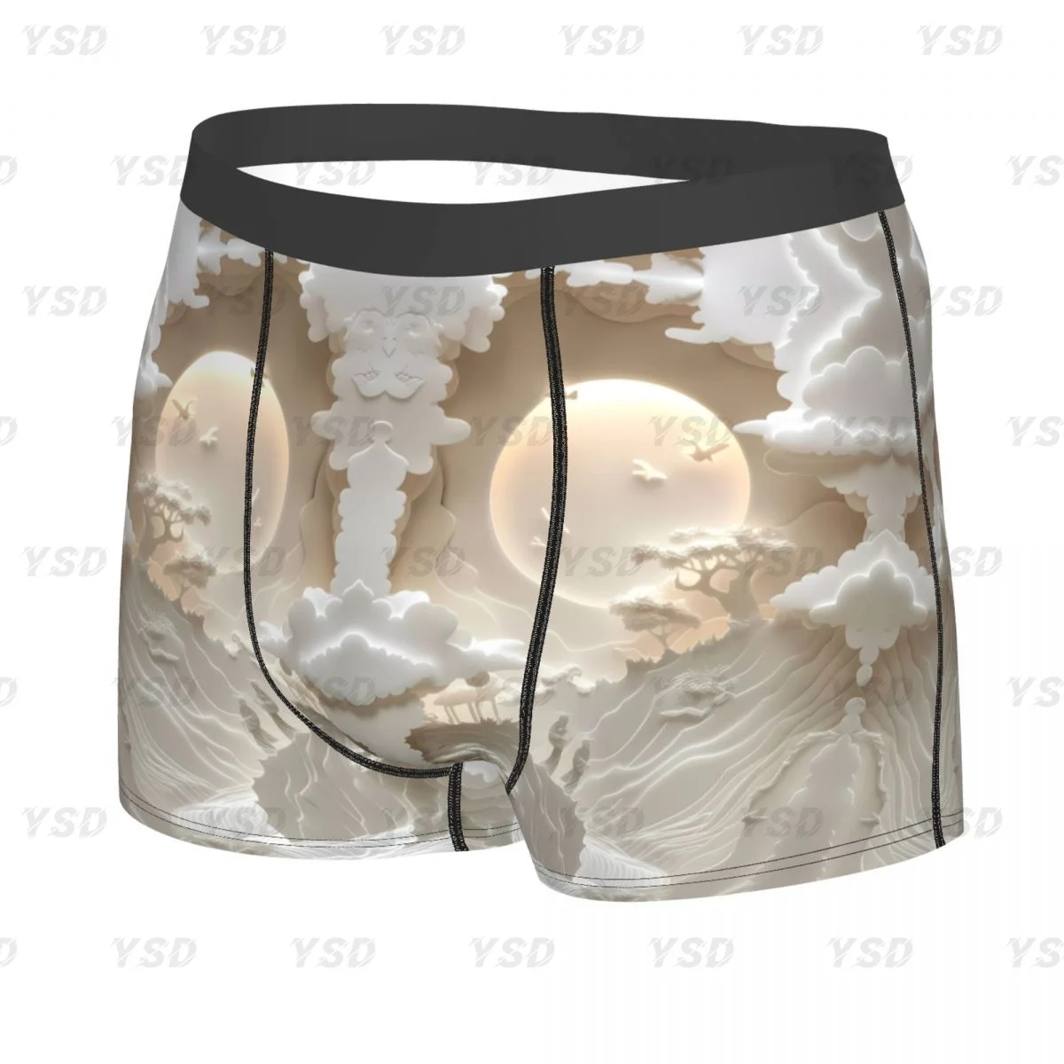 Chinese style Jade and Stone Diagram Colorful Paintings Man's cosy Boxer Briefs,3D printing Underwear, Highly Breathable