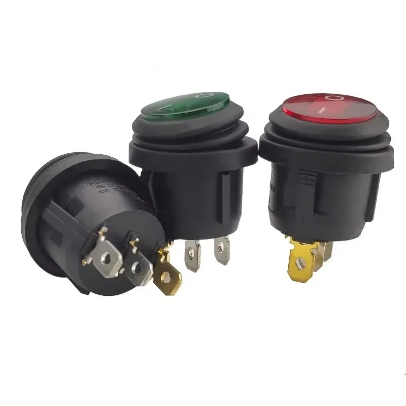 On Off Waterproof Vehicle Boat Switch Round Switch SPST 3Pin Rocker Switch 6A 10A 250V 125V AC LED