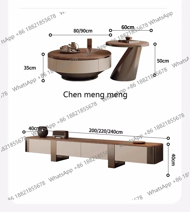 CC182 Light luxury light simple modern round customer coffee table combination living room small apartment antique walnut size