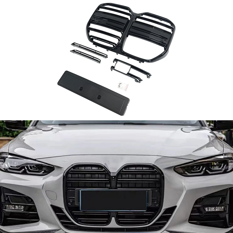 

For BMW 4 Series G26 Gran Coupe 430i M440i 4-Door 2021-2026 M4 Style Front Bumper Kidney Grille Hood Grills Mesh Grill ABS Black
