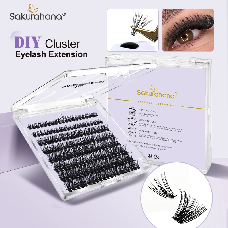 SAKURAHANA DIY Lash Extension Kit 10-100P Cluster Individual Eyelashes Korean Manga Style Sectioned Eyelashes Make Up Tools