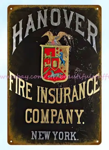 garage wall posters Hanover Fire Insurance New York metal tin sign