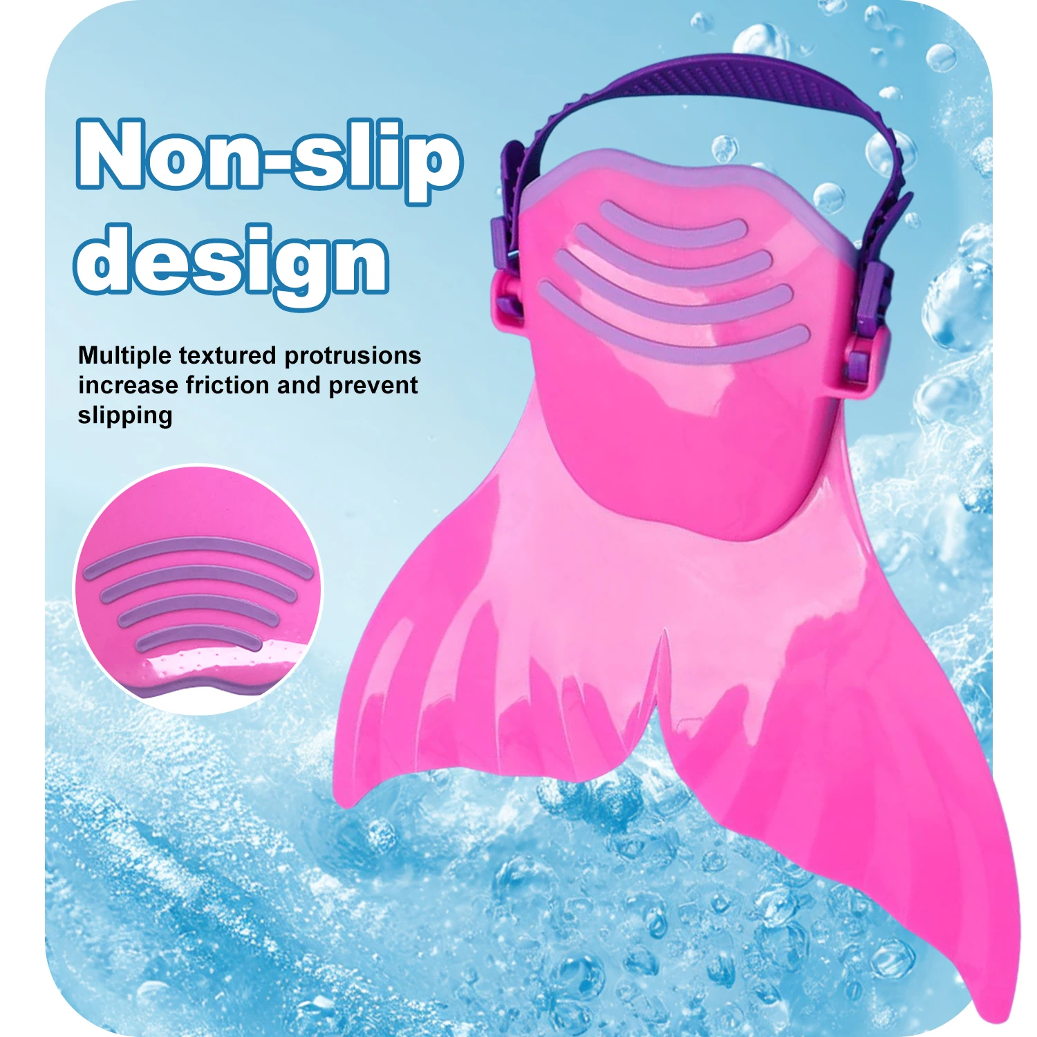 زعانف سيليكون حورية البحر قابلة للتعديل للتدريب على السباحة والشاطئ، زعانف صلبة ناعمة للجسم مع 3 مقابض مضادة للانزلاق، معدات تنكرية للصور للأطفال