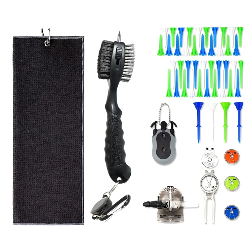 

Golf Club Cleaner Tool,Golf Club Brush&Sports Towel,Include Ball Fork,Ball Pad,Scorer,Golf Tee,Cap Clip,Ball Mark