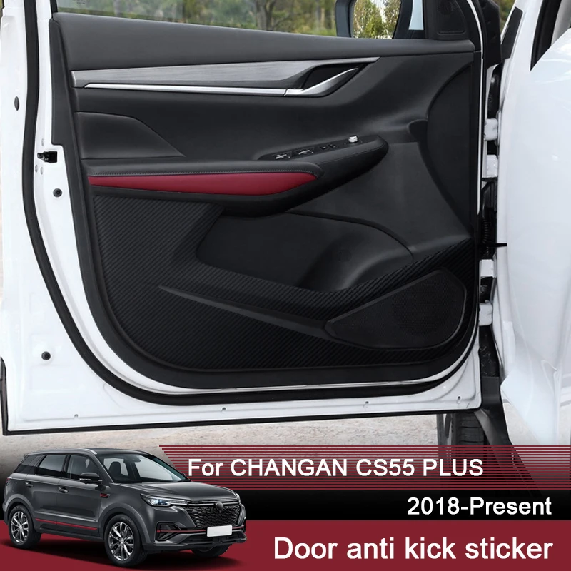 4PCS For CHANGAN CS55 PLUS 2018-2025 Car Door Anti Kick Pad Leather Protection Film Stickers Carbon Trim Auto Accessories