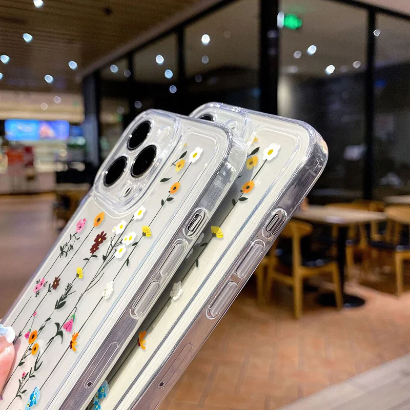 Cute Flower Case For iPhone 17 Pro Max Fundas iPhone 16 15 14 13 12 11 Pro Max 17Pro 16Pro 17Promax Clear Shockproof Soft Cover