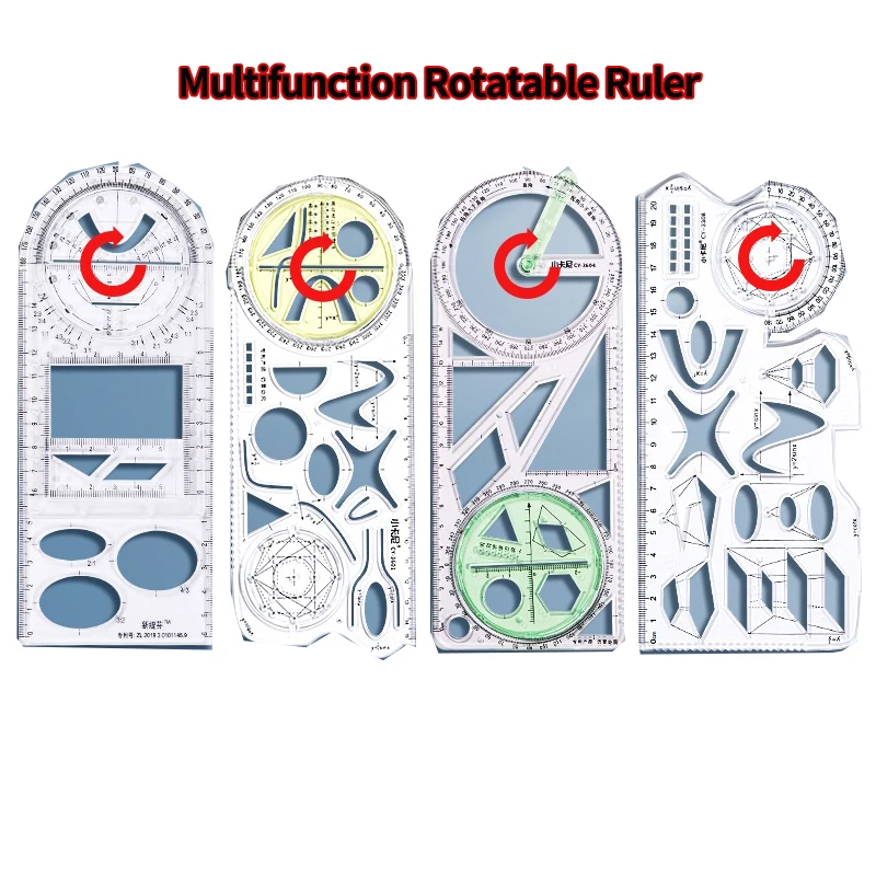 Multifunktionales bewegliches Lineal mit geometrischer Funktion, Mathematik-Zeichnungsvorlage, Kreis-Messskala für Schüler, Grundschule