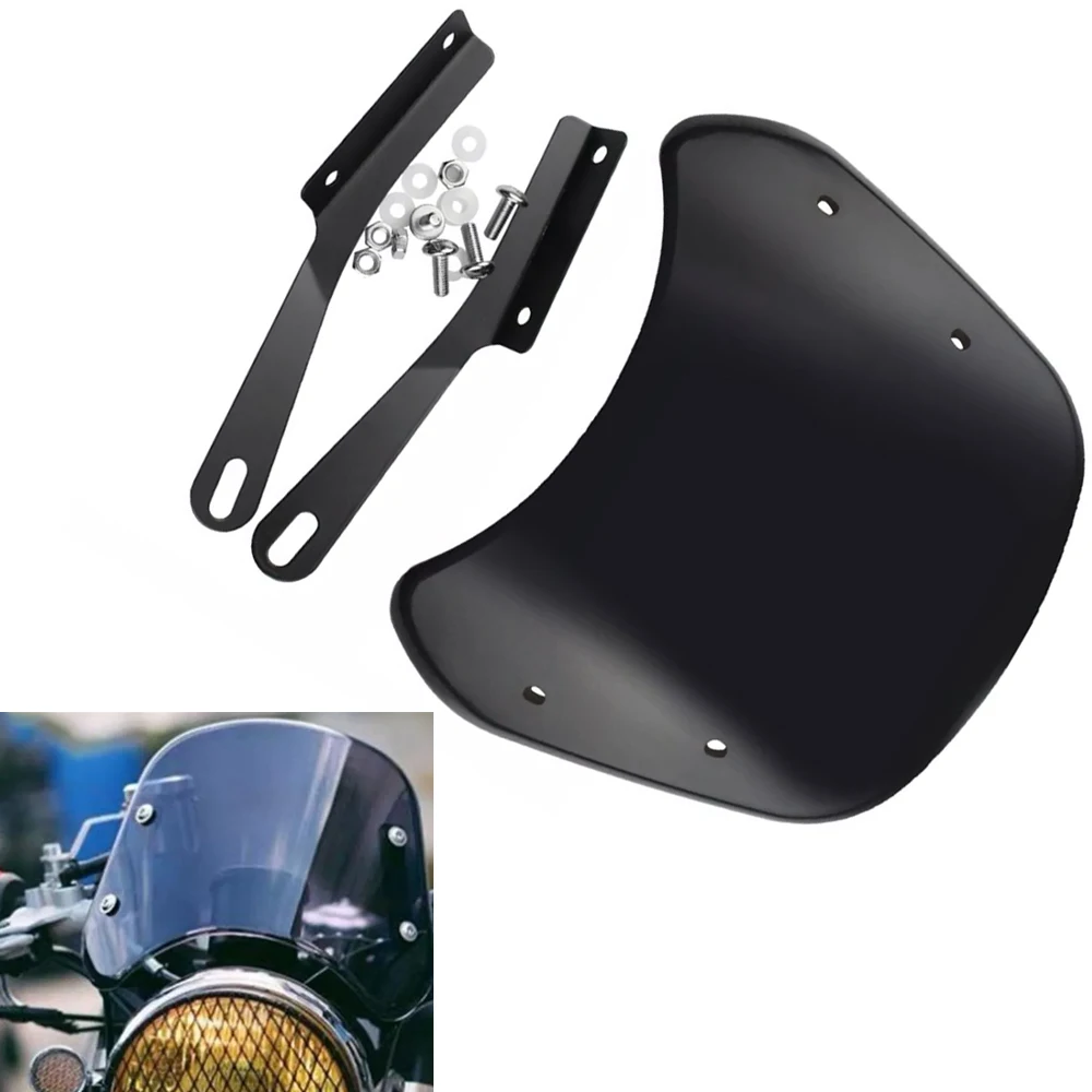 Universal Motorcycle  Windshield  Wind Deflector Windscreen Fairing 5inch-7inch Headlight Black For Harley Honda Yamaha Kawasaki