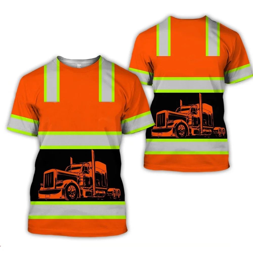 Work Wear Summer Breathable Men's T-shirt 3D Printed Style Truck Driver Safe Transport Work Uniform Oversized Loose Crew Neck To image 4