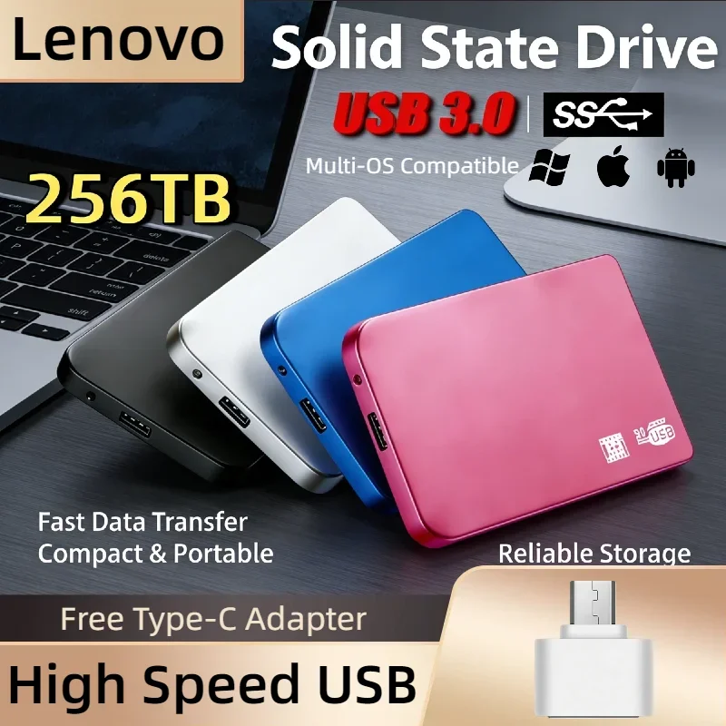 

Внешний корпус для SSD-накопителя Lenovo 256 ТБ, высокоскоростной, USB 3.0, с кабелем USB 3.0, ABS-пластик