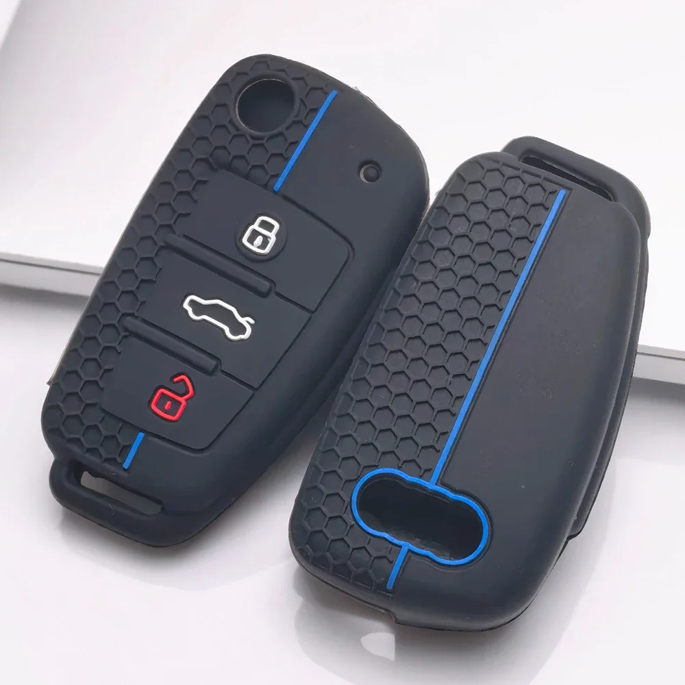 Silicone Key Case Cover Shell for Audi A4 B7 A6 C6 4f 8v A3 8p A1 A3 Accessories Auto Remote Key Holder 3 Button Jacket view 2