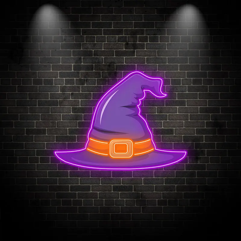 Halloween Witch Hat Neon Light - LED Wall Sign for Spooky Halloween Decor, Perfect for Witch-Themed Party, Indoor/Outdoor Decor