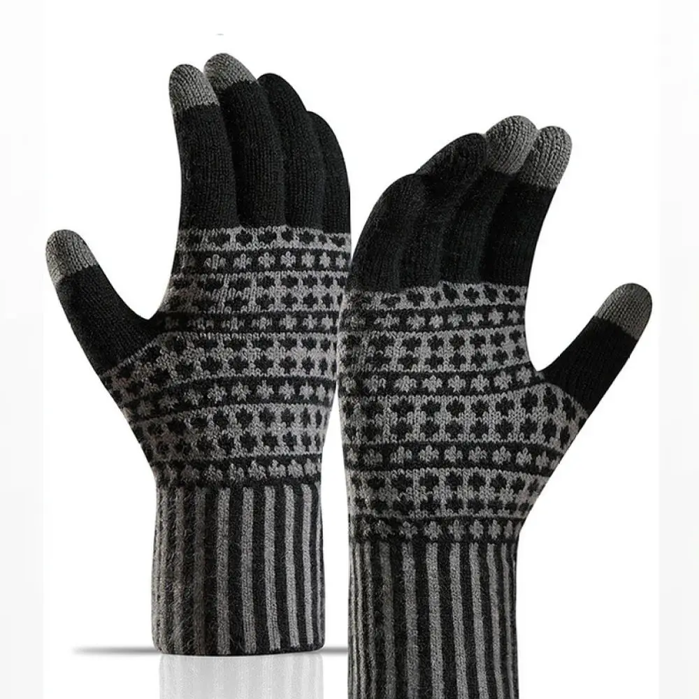 Warm Knitted Gloves For Men Winter Touch Screen Thermal Fleece Lining Soft Fabric Comfortable Casual Outdoor Cycling Gear