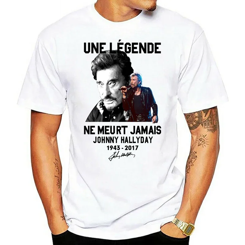 Maglietta divertente da uomo maglietta di moda Une Legende Ne Meurt Jamais Johnny Hallyday 1943-2017 T-Shirt da donna