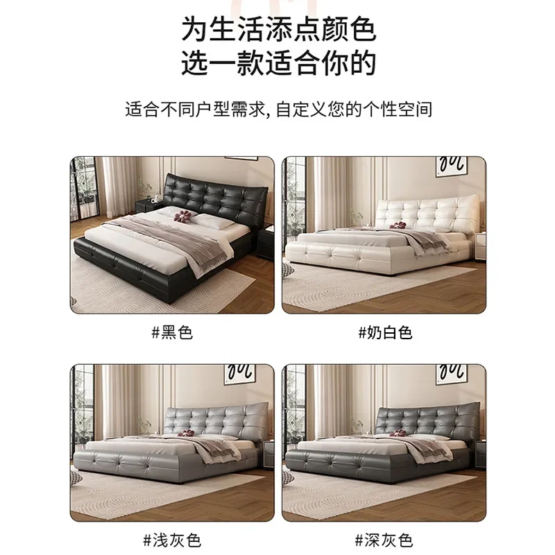 Italian minimalist large black bear leather bed modern double