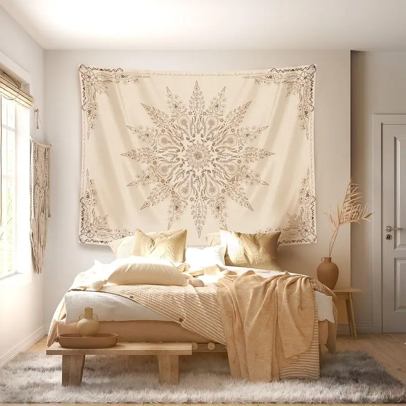 VIKAMA Mandala Boho Pattern Wide Tapestry Hanging for Living Room Wall Art Cozy Aesthetic Warm Unique Home Decor