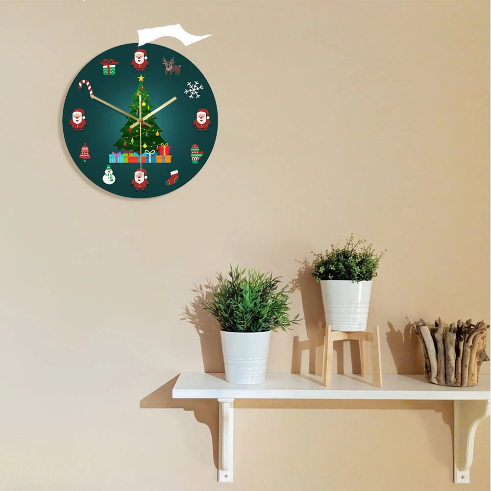 

Christmas Wall Clock Acrylic Lightweight Home Office Decor Bedroom Living Room Study Children Novelty Patterns Great Gift Round
