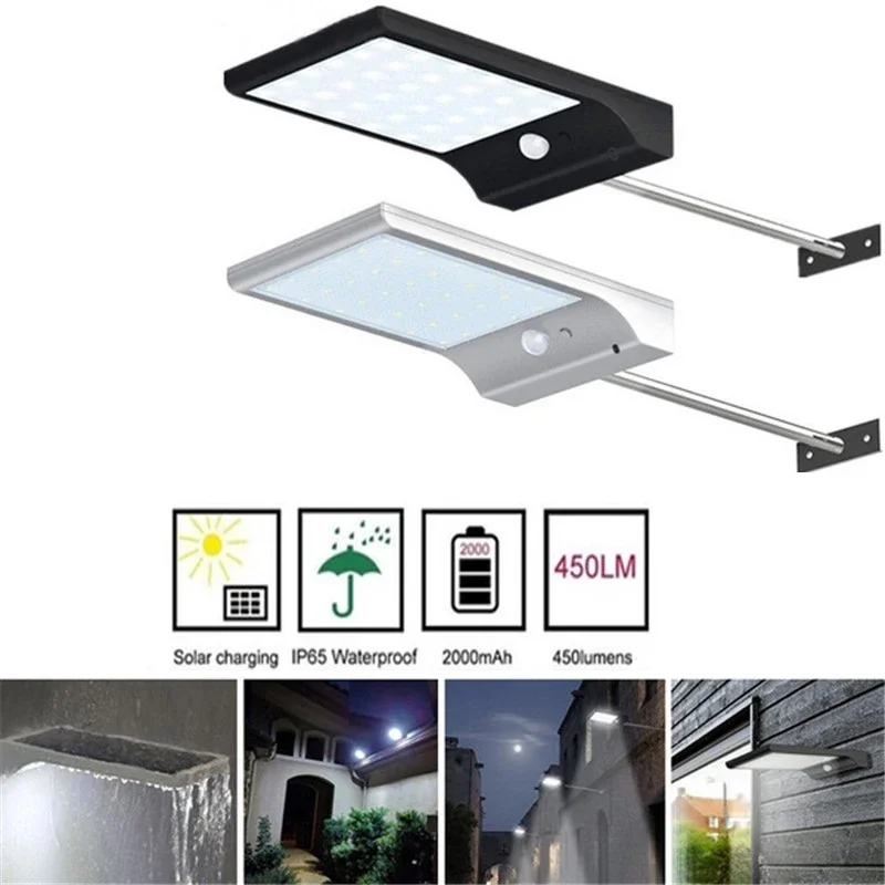 Solar Power Street Light com sensor de movimento PIR, segurança do jardim, lâmpada solar, luzes de parede ao ar livre para varanda e quintal, iluminação impermeável