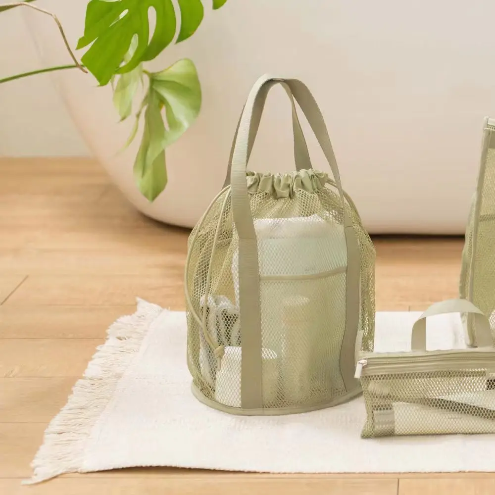 

Mesh tote bag outdoor mesh beach bag transparent swimming and washing drawstring storage folding bucket bag