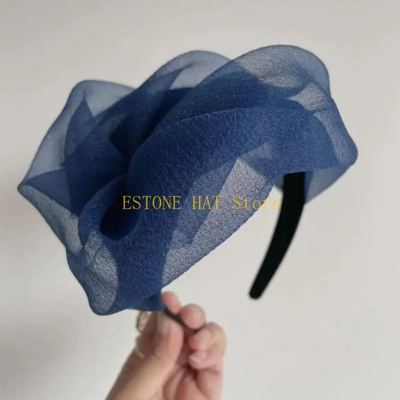 

49MF Seethrough Half Hat Ruffle Hairband for Female French Hairhoop Evening Dresses Haircover Vintage Party Hair Accessories