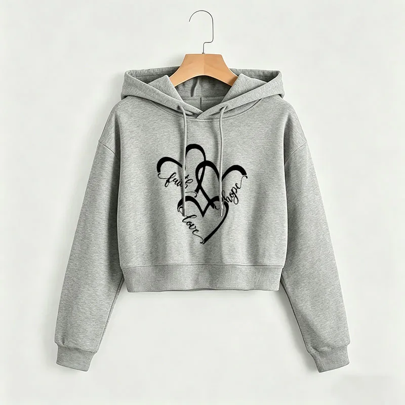 

Fashion Love Print Autumn Winter Cropped Sweatshirt Crop Top Hoodie Y2k Sweatshirts Gothic Casual Style Clothes