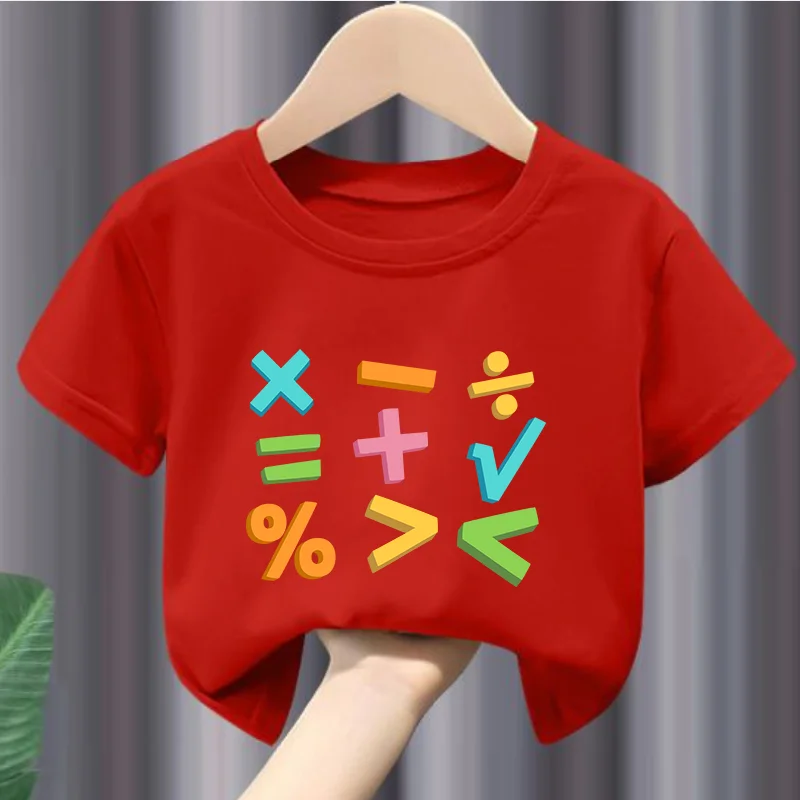 Children Casual Short Sleeve T-shirt New Mathematic Symbols Printed Summer Round Neck Children's Dress Clothes Boys Girls +-x=