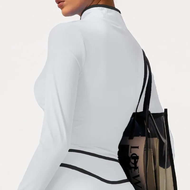 

Женский топ для йоги с цветными блоками на молнии и воротником-стойкой, осенне-зимняя верхняя одежда, пальто с длинными рукавами для бега и фитнеса