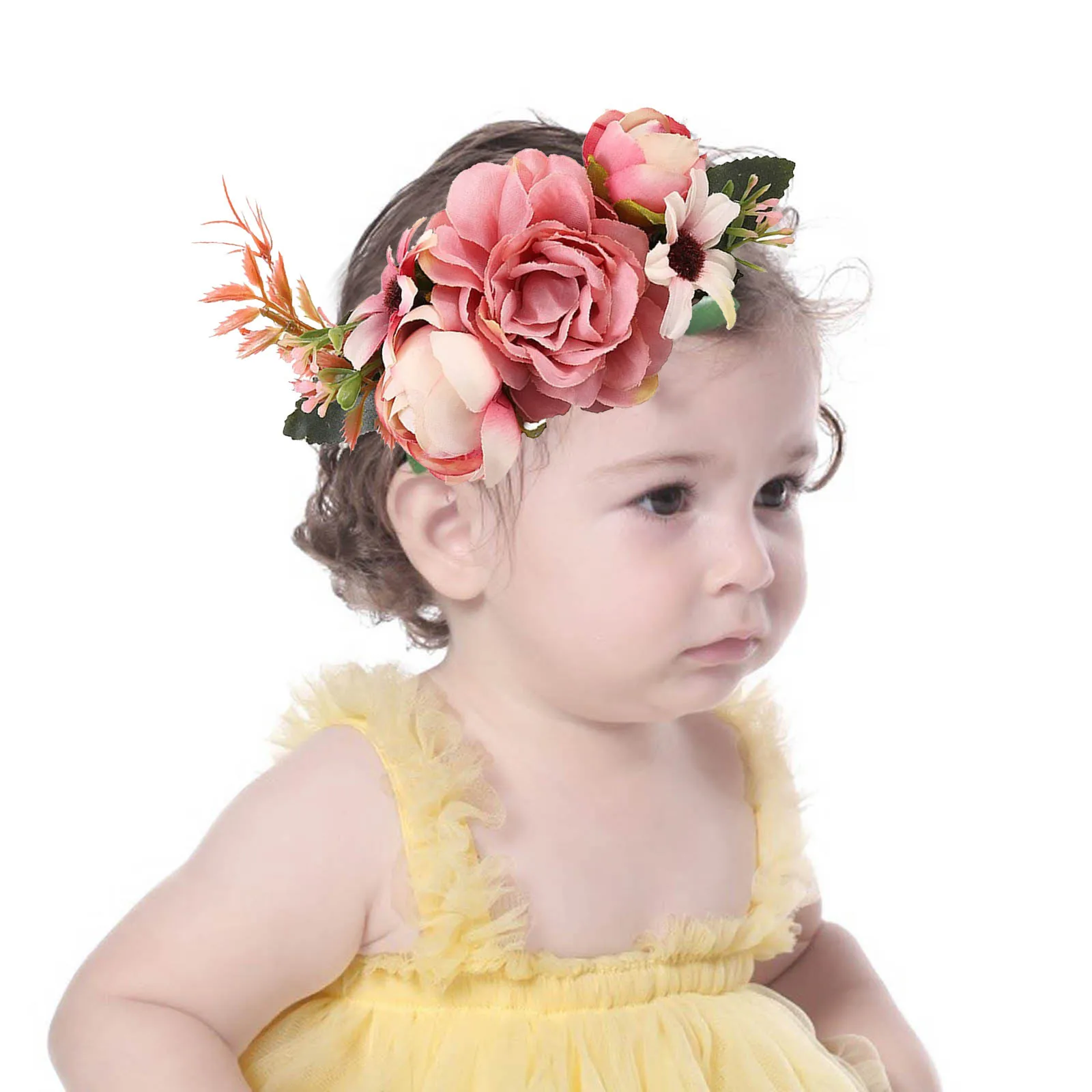 

Большие волосы, повязки на голову с цветочным принтом для маленьких девочек, нейлоновые цветы, корона, бант для волос, эластичные нейлоновые заколки с цветочным принтом для девочек