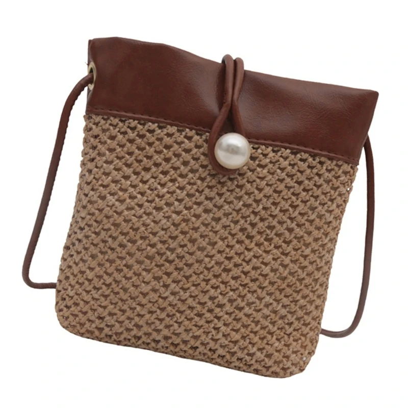 E74B Bolsa telefone tecido atraente Bolsas ombro delicadas Bolsa balde crossbody palha