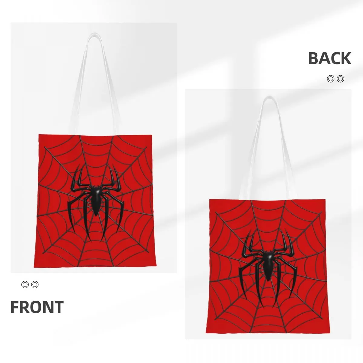 Custom Spider Man Web Groceries Shopping Bags Fashion Printing Canvas Shopper Tote Shoulder Bag Large Capacity Durable Handbag