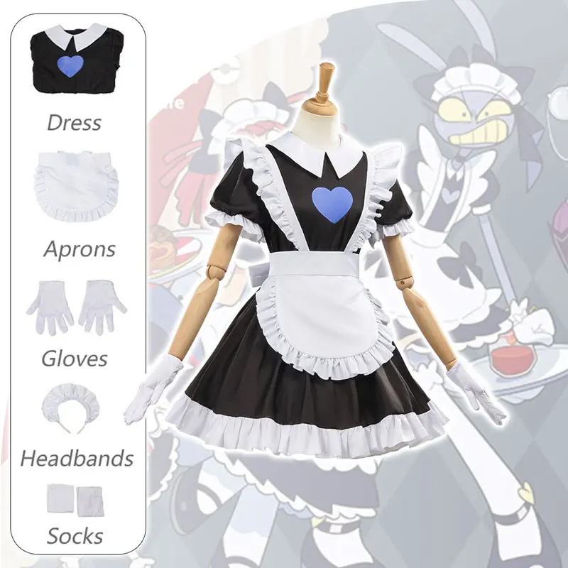 Anime The Amazing Digital Circus Cosplay Jax Maid Costume Headband Gloves Stockings Outfits Halloween Comic Con Role Play Stage