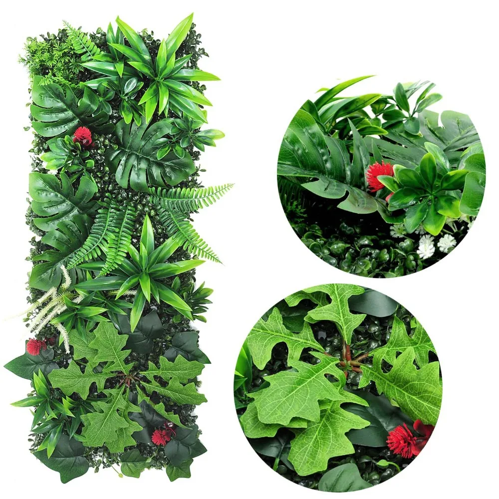 DIY Artificial Plant Wall Panel Flower 75x25cm Simulation Maple Plant Sheet Green Durable Fake Green Grass Mat Home Garden Fence