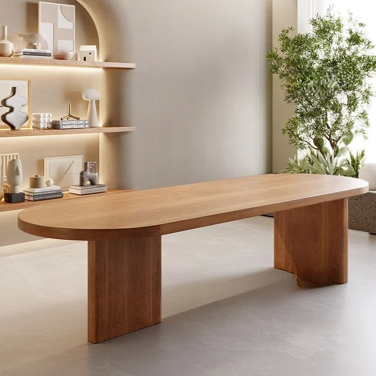 

Ash wood, dining table and chairs, combination, Nordic logs, workbench, household, solid wood, one piece, oval