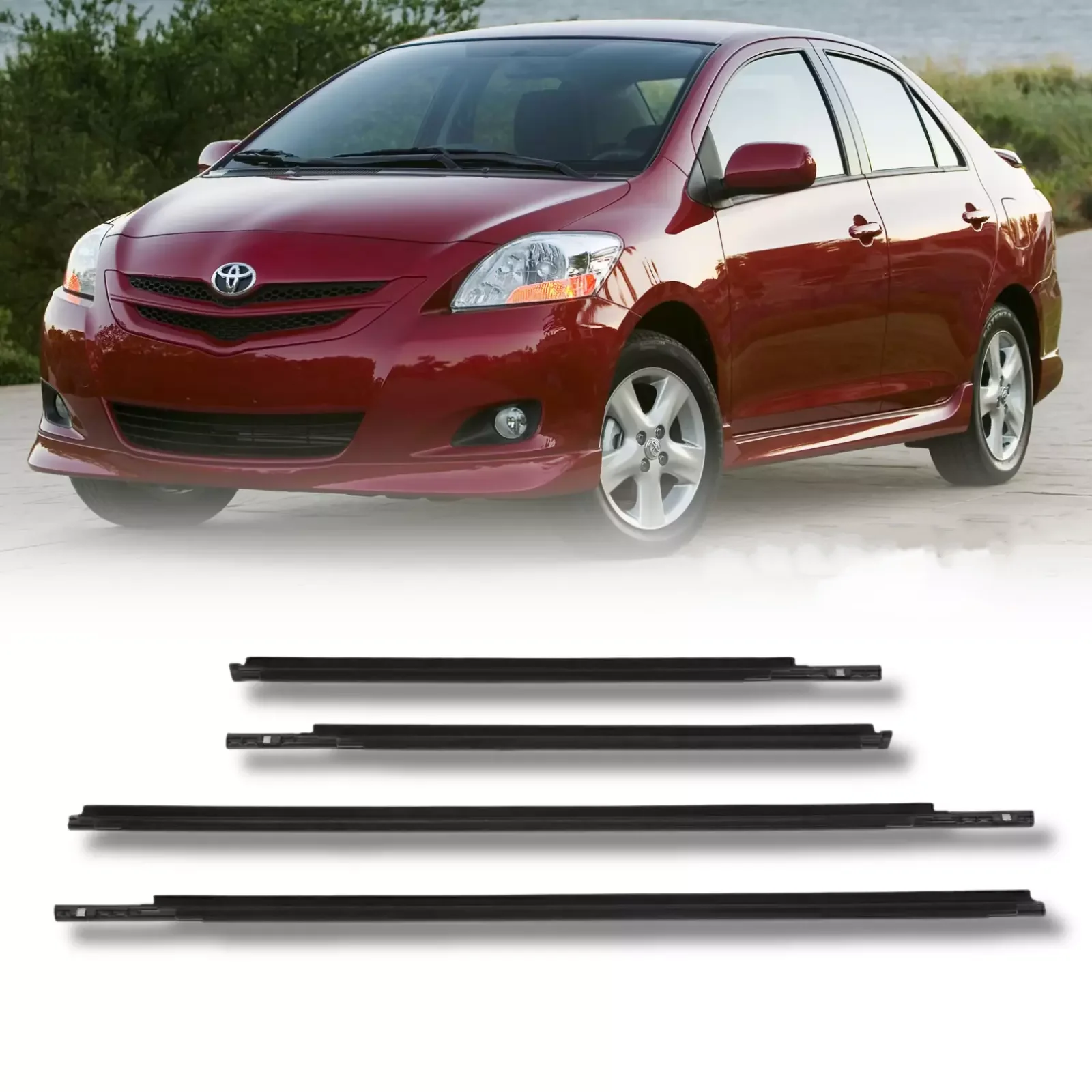 

For 2007-2016 Toyota Yaris Sedan Weatherstrip Window Moulding Trim Seal Belt 4pc 68160-52150, 68180-52130, 68210-52150, 68