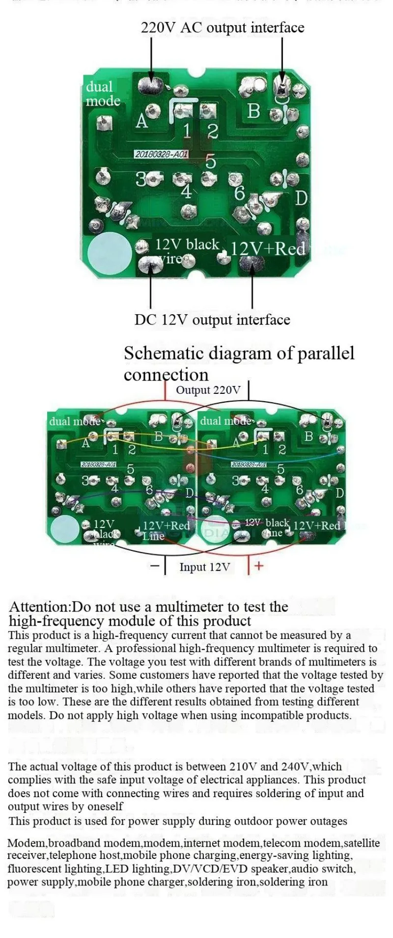 DC-AC-Wechselrichter Stromversorgung Batterie DC12V auf 220V Boost-Modul 40W/50W/150W/500W – Detail 3