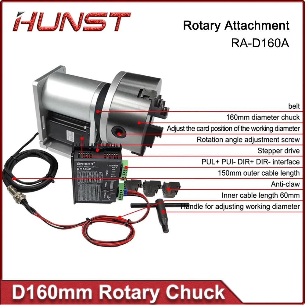 HUNST Rotary Worktable Chuck Diameter 160mm Rotary Attachment With Driver DM5042 for CO2 UV Fiber Laser Marking Machine