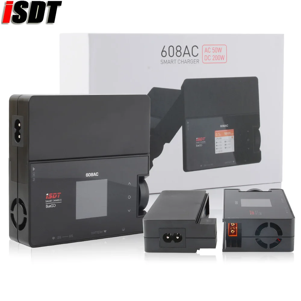 ISDT 608AC AC 60W DC 200W 8A BattGo cargador de batería inteligente, descargador con fuente de alimentación desmontable